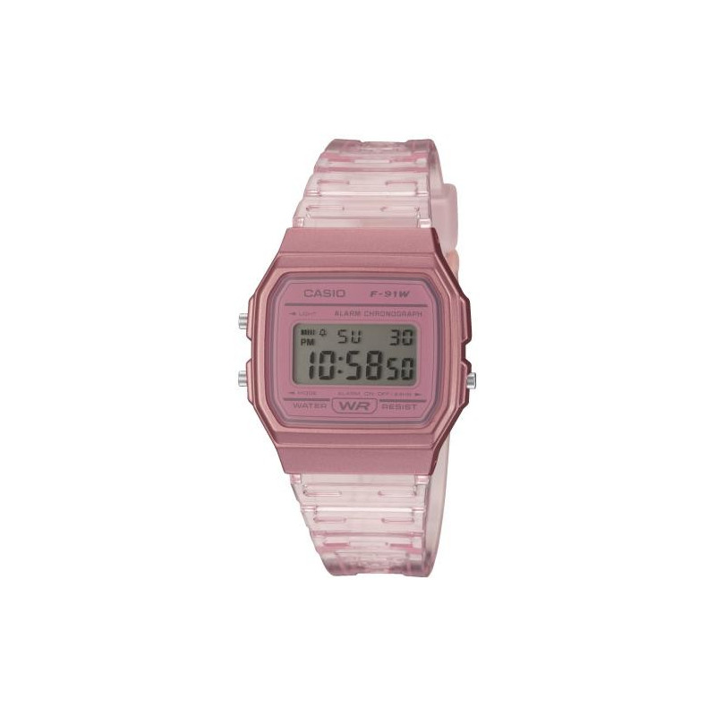 Montre CASIO Unisexe - Bracelet Rose En Resine - Boitier En Resine - Résistante à l'eau - 12 Mois De Garantie - F-91WS-4DF