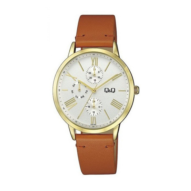 Montre Q&Q Femme - Bracelet Marron En Cuir Véritable - Etanche - 12 mois de garantie - AA37J117Y