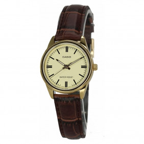 Montre CASIO Femme - Bracelet Marron En Cuir Véritable -Résistante à l'eau - 12 Mois De Garantie - LTP-V005GL-9AUDF