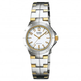 Montre CASIO Femme - Bracelet Gris/DoRée En Acier Inoxydable - Cadran Blanc - 12 Mois De Garantie - LTP-1242SG-7ADF