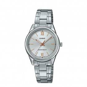 Montre CASIO Femme - Bracelet Gris En Acier Inoxydable - Cadran Blanc - 12 Mois De Garantie - LTP-1302D-7A2VDF