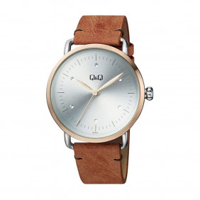 Montre Q&Q Homme - Bracelet Marron En Cuir Véritable - Etanche - 12 mois de garantie - QB74J501Y