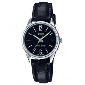 Montre CASIO Femme - Bracelet Noir En Cuir Véritable - Résistante à l'eau - 12 Mois De Garantie - LTP-V005L-1AUDF