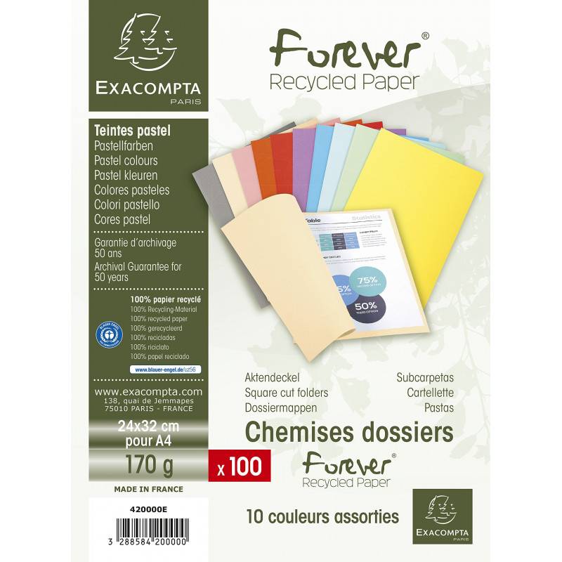 Lot de 10 Chemise Cartonnée A4 avec Fente pour Cartes, 310 x 220 mm Pochette  de