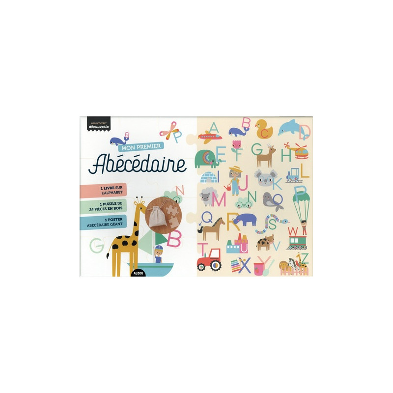 Mon premier Abécédaire - Avec 1 puzzle de 24 pièces en bois, 1 poster abécédaire géant, 1 petit sac