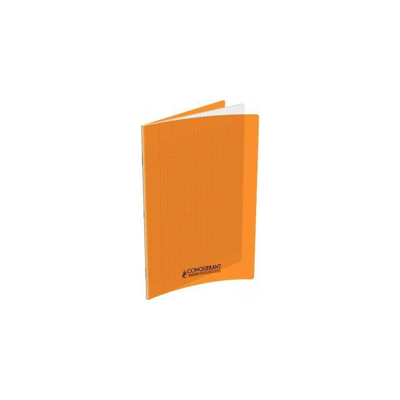 CONQUERANT C9 Cahier piqûre 24x32cm 48 pages 90g grands carreaux Séyès.  Couverture polypropylène Orange