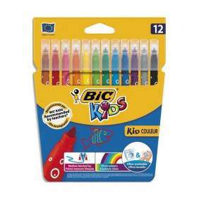 Pochette de 12 feutres de coloriage - Kid Couleur - Pointe moyenne - Bic Kids