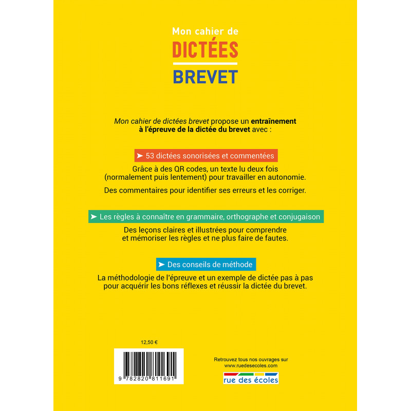 Mon cahier de dictées brevet - Grand Format