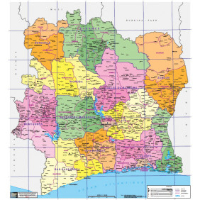 Carte administrative de Côte d'Ivoire petit format