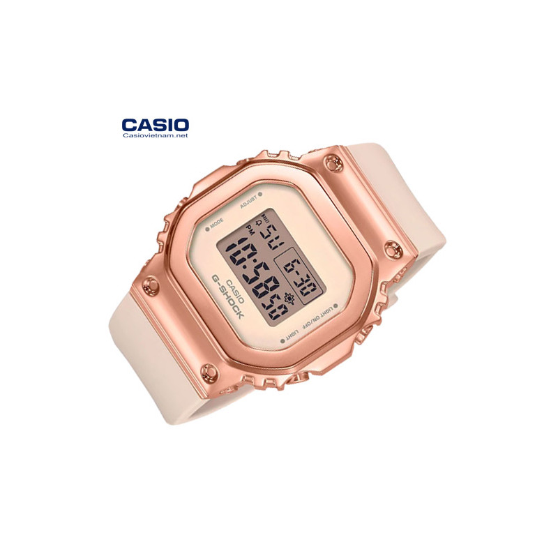 Montre Femme Casio G-Shock GM-S5600PG-4DR - Bracelet Doré rose En Silicone - Résistance à l'eau 200 Mètres