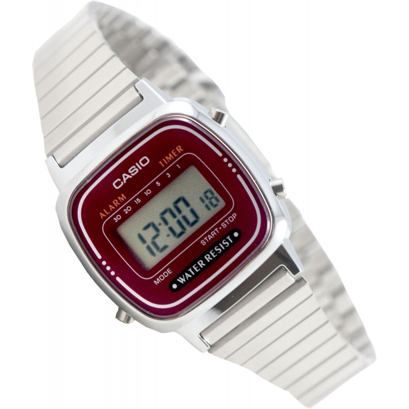 MOntre Unisexe Casio LA670WA-4 - Bracelet Gris En acier Innoxydable - Résistante à L'eau