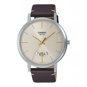 Montre Homme Casio Collection - MTP-B100L-9EVDF - Bracelet Marron en cuir véritable - Résistance à l'eau 50 mètres