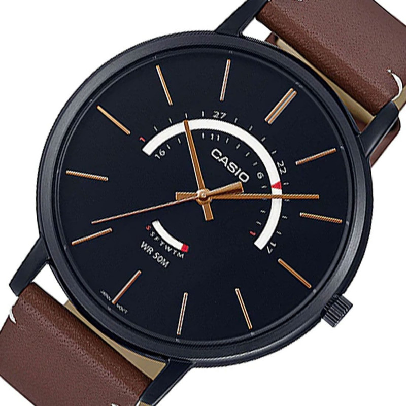 Montre Homme Casio Collection MTP-B105BL-1AVDF - Bracelet Marron en Cuir Véritable - Résistance à l'eau 50 mètres