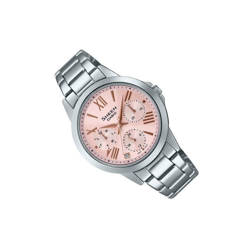 Montre Femme Casio Sheen SHE-3516D-4AUDF - Bracelet Gris En Acier Inoxydable - Résistance à l'eau 50 Mètres