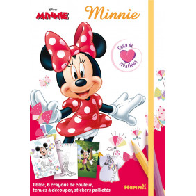 Minnie - Avec 1 bloc, 6 crayons de couleur, tenues à découper, stickers pailletés - Dès 5 ans