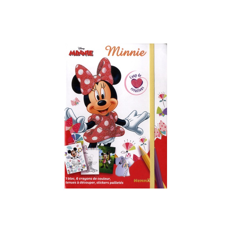 Minnie - Avec 1 bloc, 6 crayons de couleur, tenues à découper, stickers pailletés - Dès 5 ans