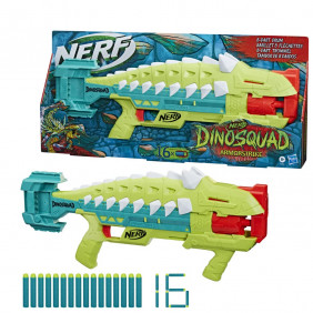 Nerf DinoSquad Armorstrike Blaster à fléchettes, Barillet Rotatif 8 fléchettes, poignée, 16 fléchettes Nerf Elite - Dès 8 ans