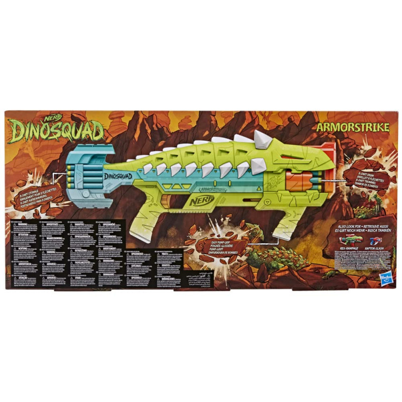 Blaster jouet - NERF - DinoSquad Armorstrike - Barillet rotatif 8 fléchettes - 16 fléchettes incluses Blaster jouet - NERF - DinoSquad Armorstrike - Barillet rotatif 8 fléchettes - 16 fléchettes incluses