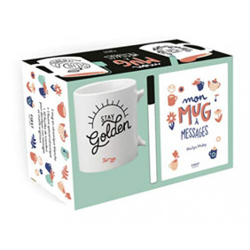 Coffret Mon mug à messages : un mug + un feutre spécial céramique + 10 feuilles de messages et motifs originaux à transférer