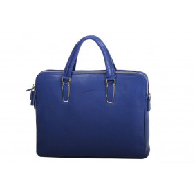 Porte document double zip  cuir de vachette grain fin bleu