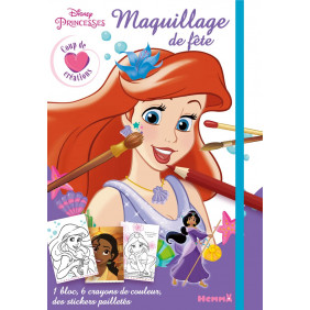 Disney princesses Maquillage de fête - Avec 1 bloc, 6 crayons de couleur et des stickets pailletés - Album - Dès 5 ans