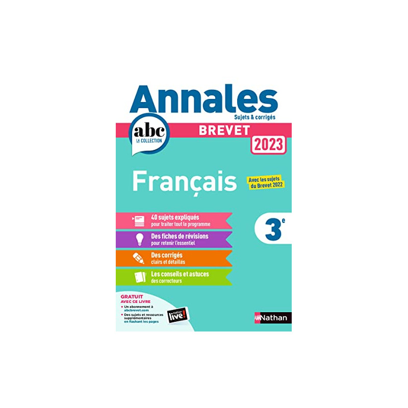 Français 3e - Sujets & corrigés - Grand Format
Edition 2023 - Librairie de France