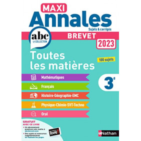 Maxi Annales Brevet - Sujets et corrigés - Toutes les matières 3e - Grand Format
Edition 2023 - Librairie de France
