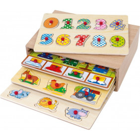 WDK, Casier 4 Puzzles en Bois avec Boutons - Dès 3 ans