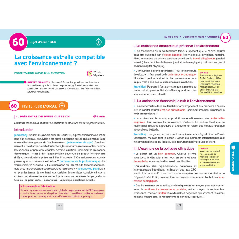 L'intégrale Bac SES - HGGSP - Philo - Grand oral Tle générale - Sujets & corrigés - Grand Format - Librairie de France