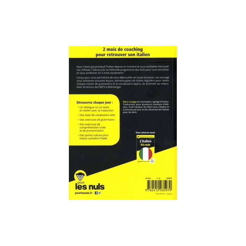 Je me remets à l'italien en 2 mois ! pour les nuls - Grand Format - Librairie de France