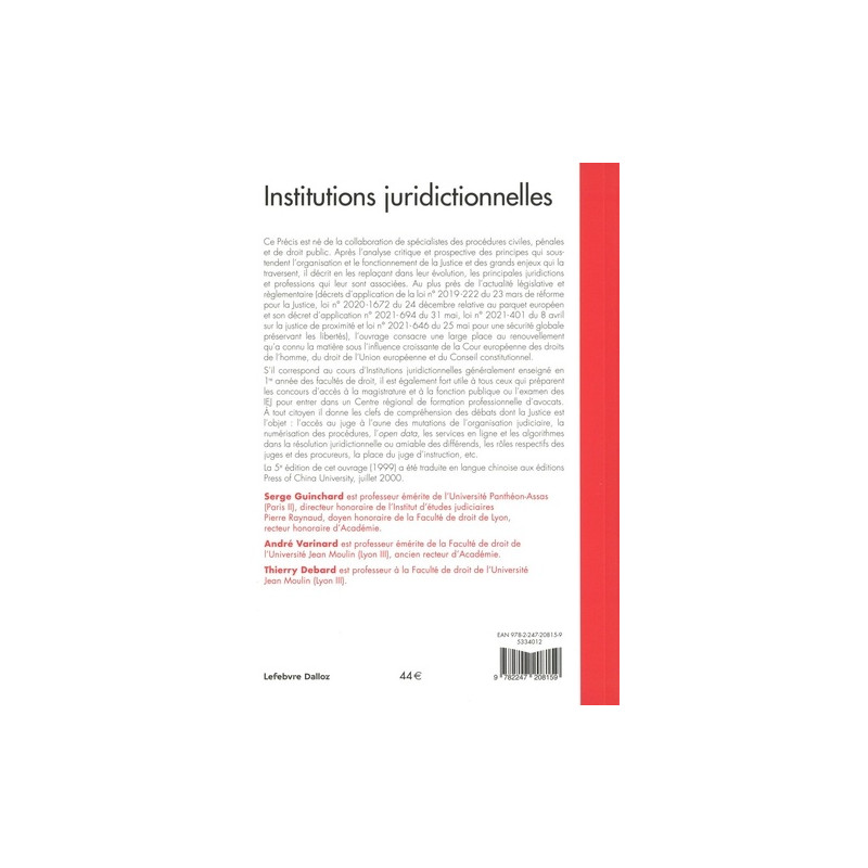 Institutions juridictionnelles - Grand Format - Librairie de France