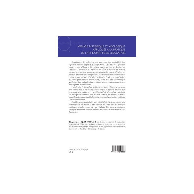 Analyse systémique et axiologique appliquée à la pratique de la philosophie de l'éducation - Grand Format - Librairie de France