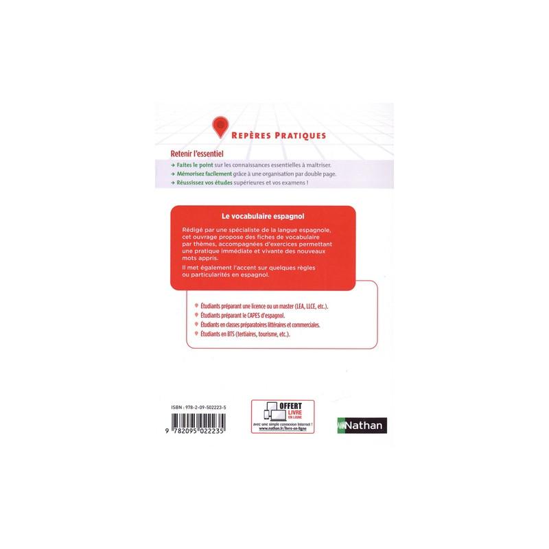 Le vocabulaire espagnol - Grand Format
Edition 2023 - Librairie de France