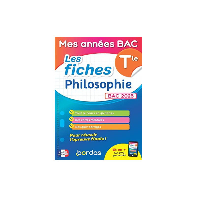 Les fiches Philosophie Tle - Grand Format
Edition 2023 - Librairie de France
