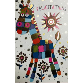 Carte naissance - girafe en patchwork