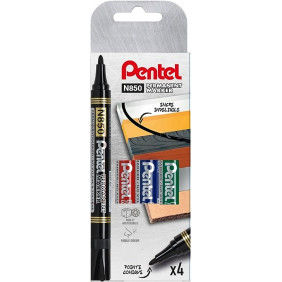 Pentel N850/4 - Pochette de 4 Marqueurs permanents pointe conique moyenne - Couleurs assorties