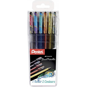 Pentel K110/6 - Dual Metallic Rollers gel - Pochette de 6 couleurs
