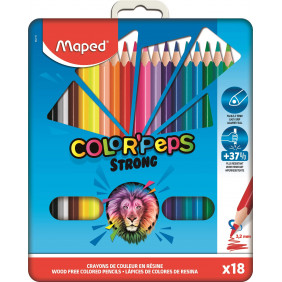 Crayon de couleur triangulaire Maped COLOR'PEPS STRONG, 18 pièces en boite métal