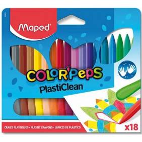 Pastels plastiques Maped Color'Peps Plasticlean 18 couleurs, triangulaires