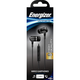 Écouteurs intra-auriculaires stéréo Energizer avec connecteur deux-en-un de type C et auxiliaire, noir, UIC30BK, moyen, filaire