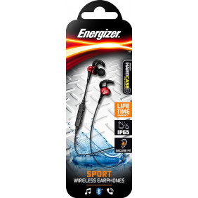 Energizer - Ecouteurs sans Fil Sport Hard Case - IP65 - Bluetooth 5.0 - Autonomie : 5 Heures - Noir/Rouge
