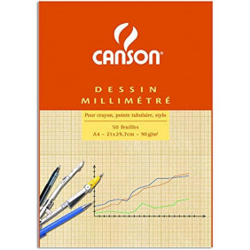 Canson - Bloc 50 feuilles de papier millimétré bistre A4 - 90g