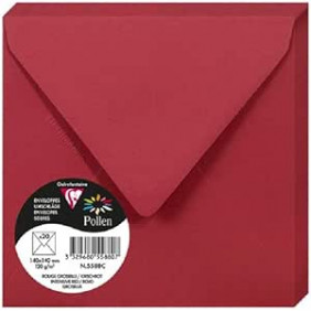 Clairefontaine 5588C - Paquet de 20 Enveloppes Gommées - Format Carré 14x14cm - 120g/m² - Coloris Rouge Groseille