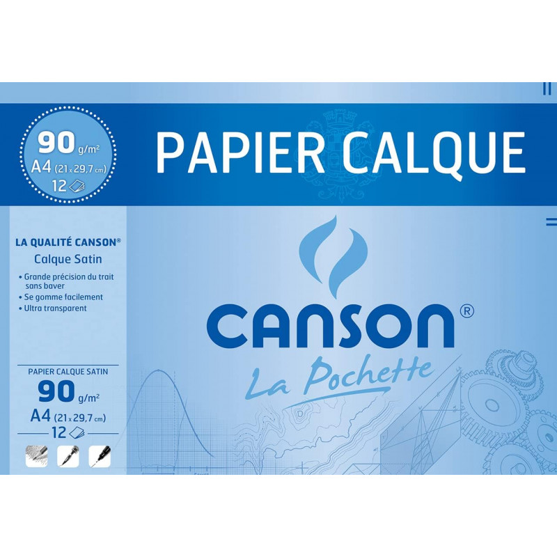 CANSON - Pochette 12 feuilles de papier calque A4 - 90g/