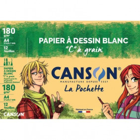 Canson C à grain - Pochette papier à dessin - 12 feuilles - A4 - 180 gr - blanc