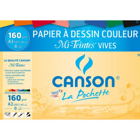 CANSON - Pochette papier dessin couleur MI-TEINTES vives - A3 - 160g