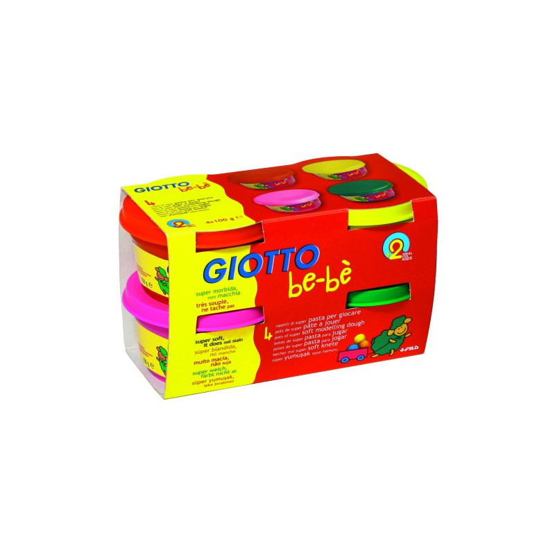 Giotto be-bè - Pâte à jouer 4 x 100g - Rouge-jaune-Magenta-Vert