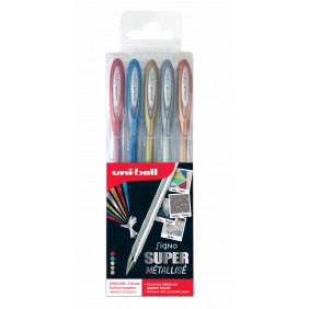 Etui 5 rollers Signo Métal pointe moyenne coloris assortis 0,8