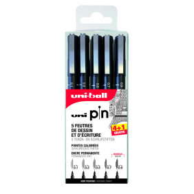 Etui feutres techniques Pin pointes calibrées assorties noir 4+1