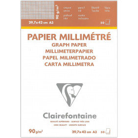 Bloc Collé Papier Vélin Millimétré - Clairefontaine - 50 Feuilles Papier Millimétré Brun